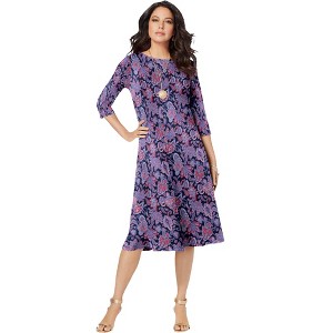Roaman's Women's Plus Size Ultrasmooth Fabric Boatneck Swing Dress - 1 of 4