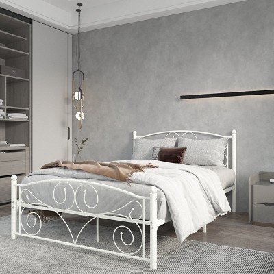 Streamdale Full Size Unique Flower Sturdy System Metal Bed Frame with Headboard and Footboard
