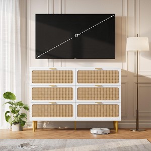 Large 6 Drawer Rattan Dresser – Handwoven Boho Style, Deep Wood Storage, Wide Top for Bedroom, Hallway, Living Room - 1 of 4