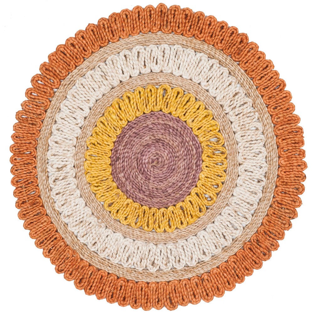 7' Stripe Woven Round Area Rug Orange - Safavieh