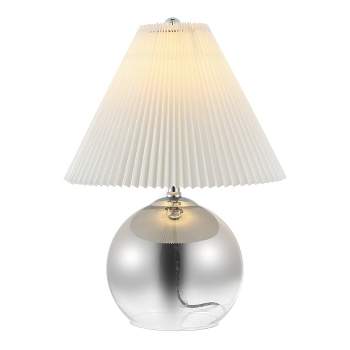 22.5" Louisa MidCentury Round Glass/Iron Pleated Shade Table Lamp (Includes LED Light Bulb) Smoke Gradient/Chrome - JONATHAN Y