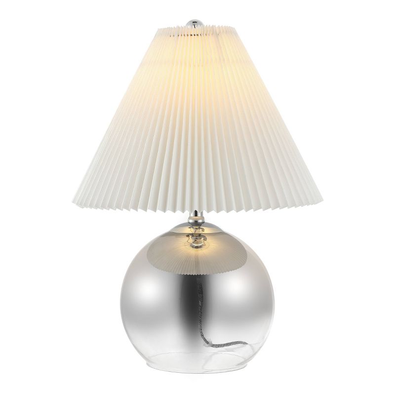 22.5&#34; Louisa MidCentury Round Glass/Iron Pleated Shade Table Lamp (Includes LED Light Bulb) Smoke Gradient/Chrome - JONATHAN Y, 1 of 9