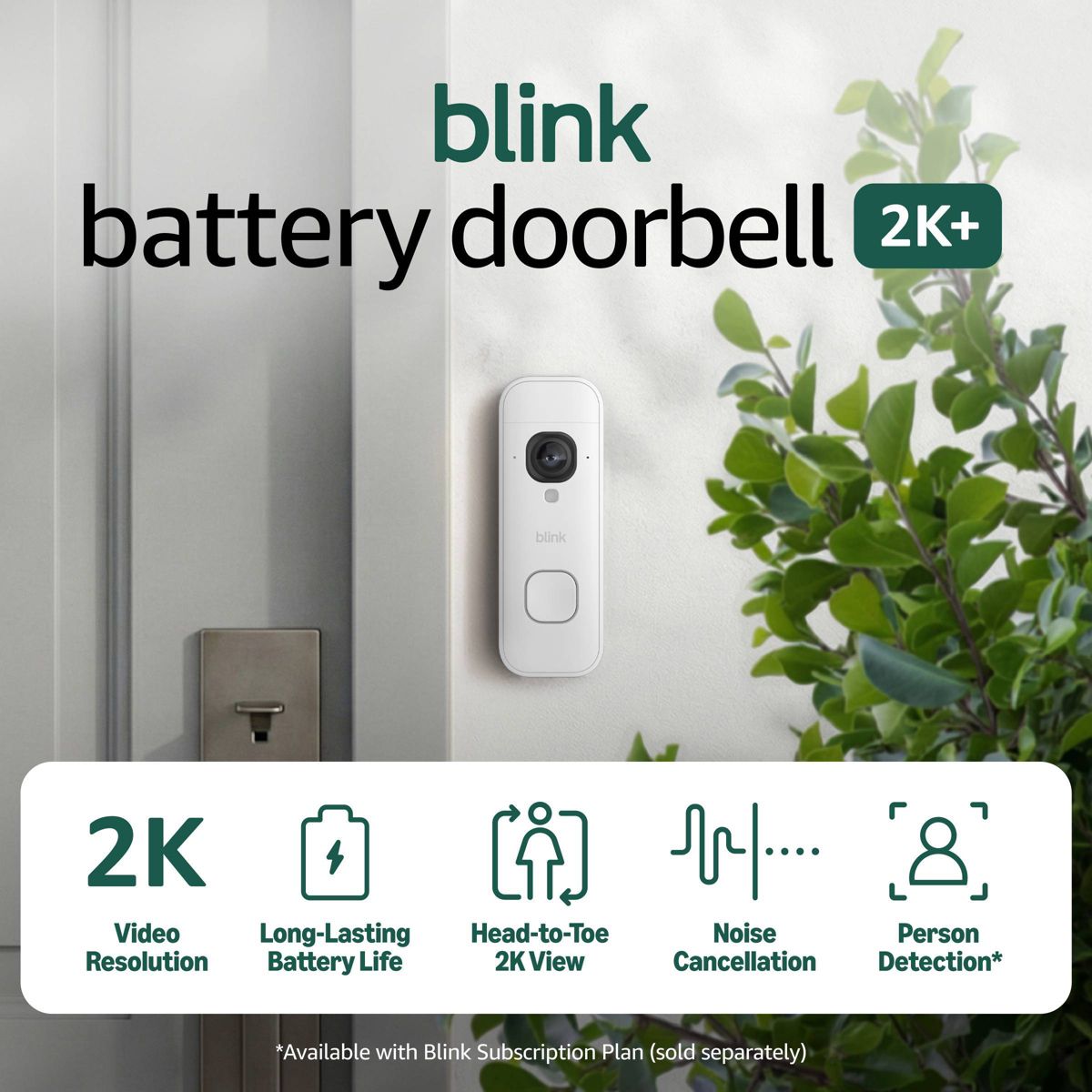Blink Battery Doorbell 2K+ (White) Sync Module Core included — Wireless video doorbell, 2K resolution, enhanced audio - thumbnail 2