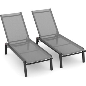 Summit Adventure Set of 2 Foldable Aluminum Chaise Lounges - 4-Position Adjustable Recliners for Pool & Patio (Grey) - 1 of 4