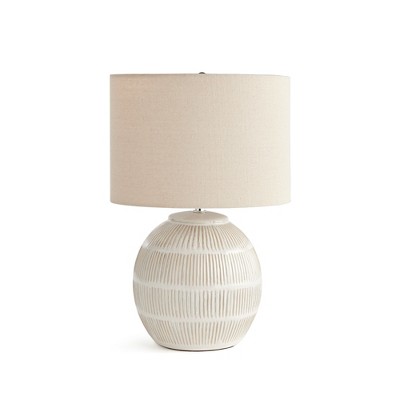 Plum & Post 10" x 15" Antoni Hatch Mark Pattern Decorative Contemporary Table Lamp w/ Linen Shade