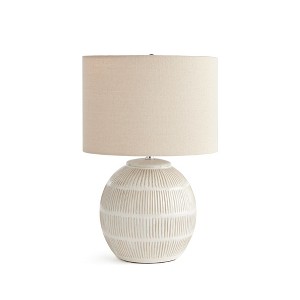 Plum & Post 10" x 15" Antoni Hatch Mark Pattern Decorative Contemporary Table Lamp w/ Linen Shade - 1 of 4