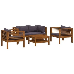 vidaXL Patio Lounge Set – Solid Acacia Wood Frame, Seat and Back Cushions Included, Modular and Customisable Design, Includes Coffee Table - 1 of 4