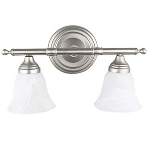 Sunset Lighting 2-Light Vanity w/ Faux Alabaster Glass Bright Satin Nickel Finish - 1 of 4
