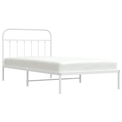 vidaXL White Metal Bed Frame with Sturdy Headboard - Industrial Style Single Bed Frame