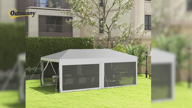 Outsunny 20' x 10' Outdoor Party Tent Gazebo Wedding Canopy with Removable Mesh Sidewalls, 2 of 10, play video