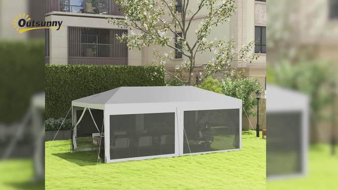 Outsunny 20' x 10' Outdoor Party Tent Gazebo Wedding Canopy with Removable Mesh Sidewalls, 2 of 8, play video