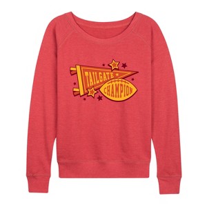 Women's Instant Message Tailgate Champions Lightweight French Terry Wide Neck Long Sleeve Graphic Shirt - Heather Red - X-Large - 1 of 4