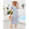 Coolmee Women's Summmer Dress Casual Boho Short Sleeve Long Dress Wrap V Neck Tunic Midi Sundress with Belt - 4 of 4