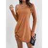 Women's Fall Off The Shoulder Dresses Casual Long Sleeve Ruched Side Slit Cocktail Party Bodycon Mini Dress - 3 of 4