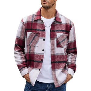 COOFANDY Men's Flannel Shirts Casual Button Down Plaid Shirt Jacket Long Sleeve Fleece Shacket with Pockets - 1 of 4