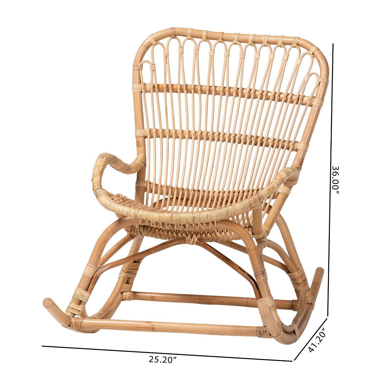 bali & pari Mahin Natural Rattan Rocking Chair Accent Rocker with Curved Armrests Brown - thumbnail 9