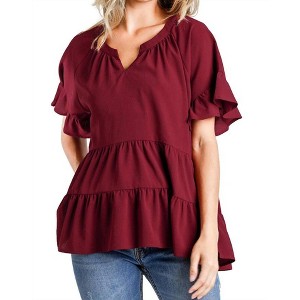 Women's Mandarin Tiered Ruffle Top - umgee - 1 of 4