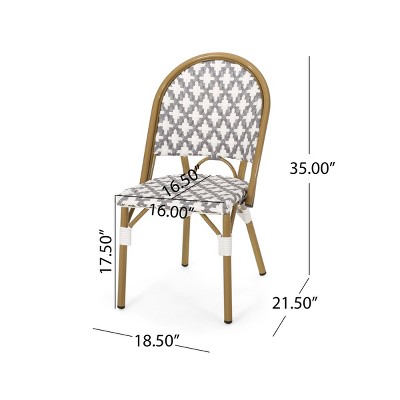 Gray and White Bamboo Print Outdoor Aluminum Bistro Dining Chairs