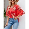 MISSKY Women's 3/4 Sleeve Tunic Tops Casual V Neck Dress Shirts Floral Printed Loose Fit Pleated Blouses - 4 of 4
