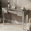 ModernLuxe Mirrored Makeup Vanity Desk with Crushed Diamond Inlay, Silver Dressing Table with Flip-Top Mirror, Glass Console Table with Drawers - 3 of 4