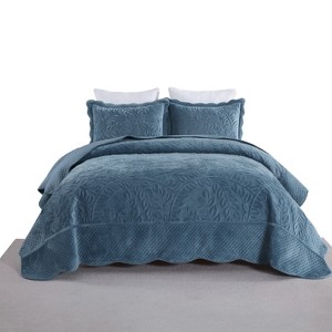 Marcielo Velvet Oversized Embroidery 3 Pcs Bedding Set Includes Quilt and Shams - 1 of 4