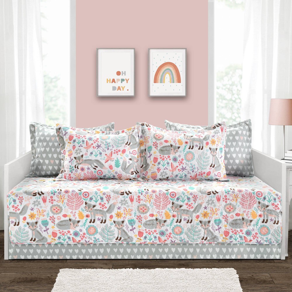 Photos - Bed Linen 6pc 39"x75" Kids' Pixie Fox Daybed Cover Set Gray - Lush Décor