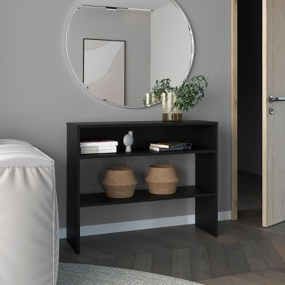 INFURNIC Desks 31.5" H Modern Library Desk with Two Shelves and Two Legs for Organized and Stylish Workspace, Black, 11.8"*39.3"*31.5"