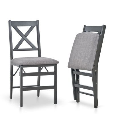Set of 2 Folding Upholstered Dining Chairs with Wooden Frame, Space-Saving Mid-Century Fabric Side Chairs for Kitchen or Small Room