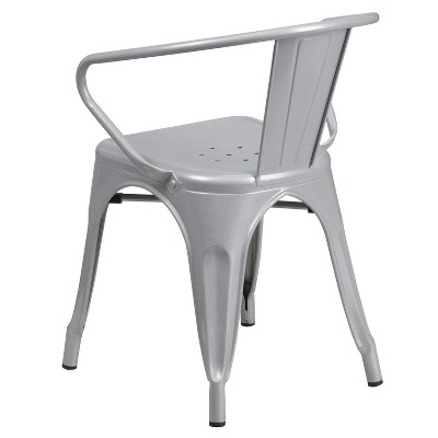 27.75'' Silver Steel Indoor-Outdoor Arm Dining Chair