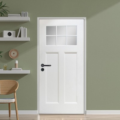 SpassWay 36"W*80"H 6-Lite 2-Panel Exterior Frosted Glass Prehung Front Entry Door Primed Interior Fiberglass Entrance Door