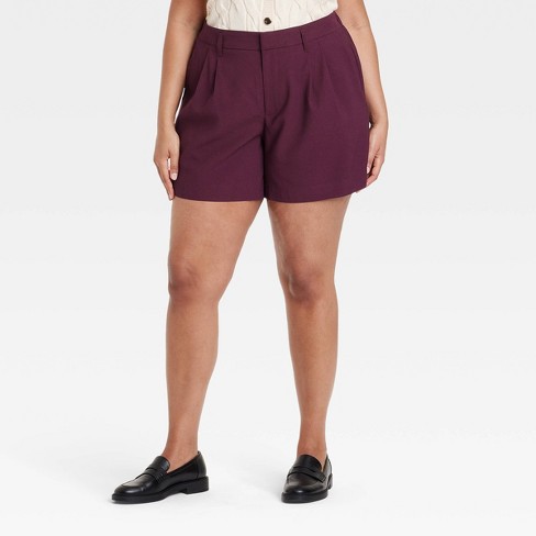 Women s High rise Pleat Front Shorts A New Day Burgundy 20 Target