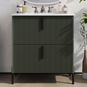 ChicFurnit 30 Inch Bathroom Vanity with Sink Freestanding Storage Cabinet with Full Extention Drawer Fluted Design for Bathroom, 30"*18"*34" - 1 of 4