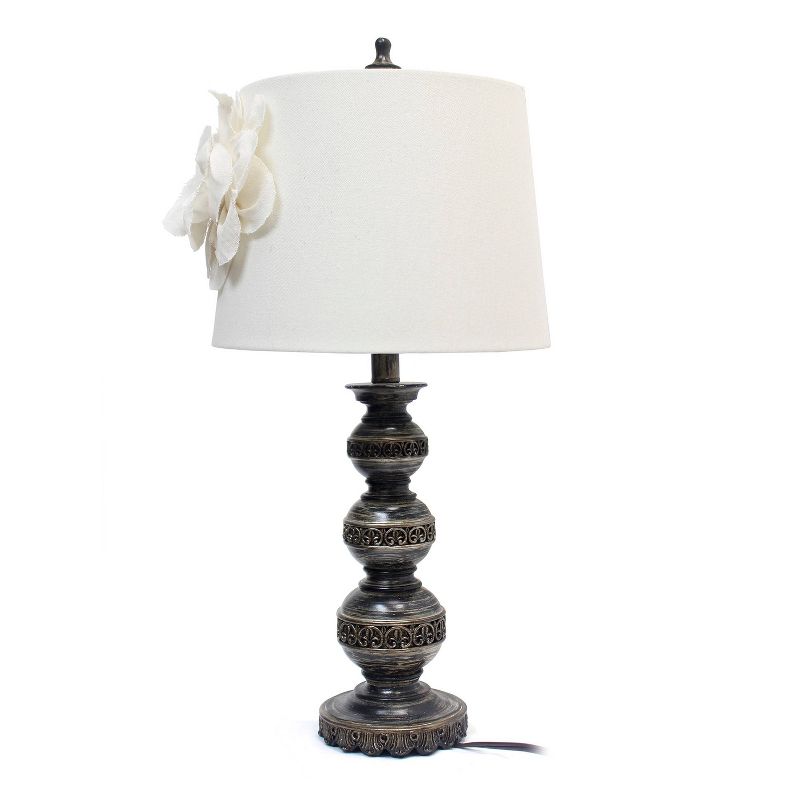 Aged Stacked Ball Table Lamp with Couture Linen Flower Shade White - Elegant Designs, 4 of 6