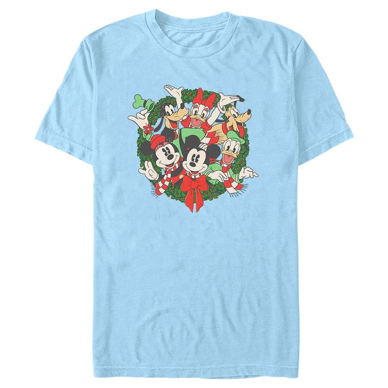 Men's Mickey & Friends Christmas Retro Friends Wreath T-Shirt, 1 of 5