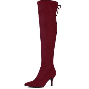 Allegra K Women's Stiletto Heels Back Bow Over the Knee Thigh High Sock Boots - 1 of 4