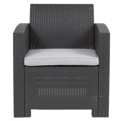 Light Gray Faux Rattan Armchair with Cushions