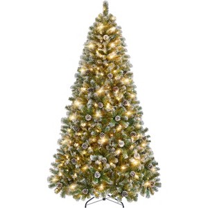 Yaheetech 4.5Ft/6Ft/7.5Ft Pre-lit Frosted Artificial Christmas Tree with Pinecones - 1 of 4
