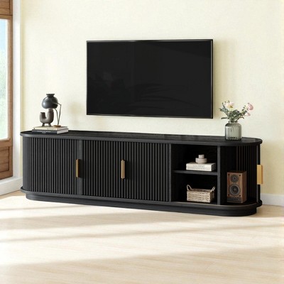 Mshliw Farmhouse Fluted TV Stand with Sliding Tambour Doors & Gold Handles, 67" Media Console for TVs up to 75", Adjustable Storage