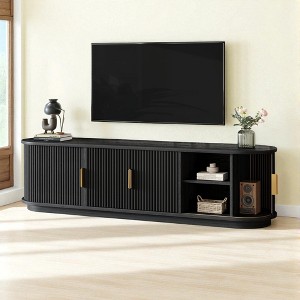 Mshliw Farmhouse Fluted TV Stand with Sliding Tambour Doors & Gold Handles, 67" Media Console for TVs up to 75", Adjustable Storage - 1 of 4