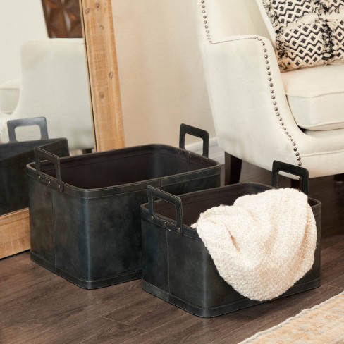 Dark brown store storage baskets