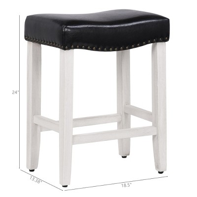 Modern Farmhouse 24" Black Leather Saddle Seat Counter Stool