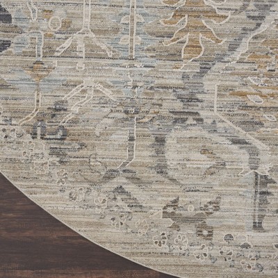 Ivory Taupe Round Floral Synthetic Bohemian Rug