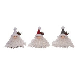 Transpac Fabric 7.75 in. White Christmas Plush Cottage Santa Heads Set of 3 - 1 of 2