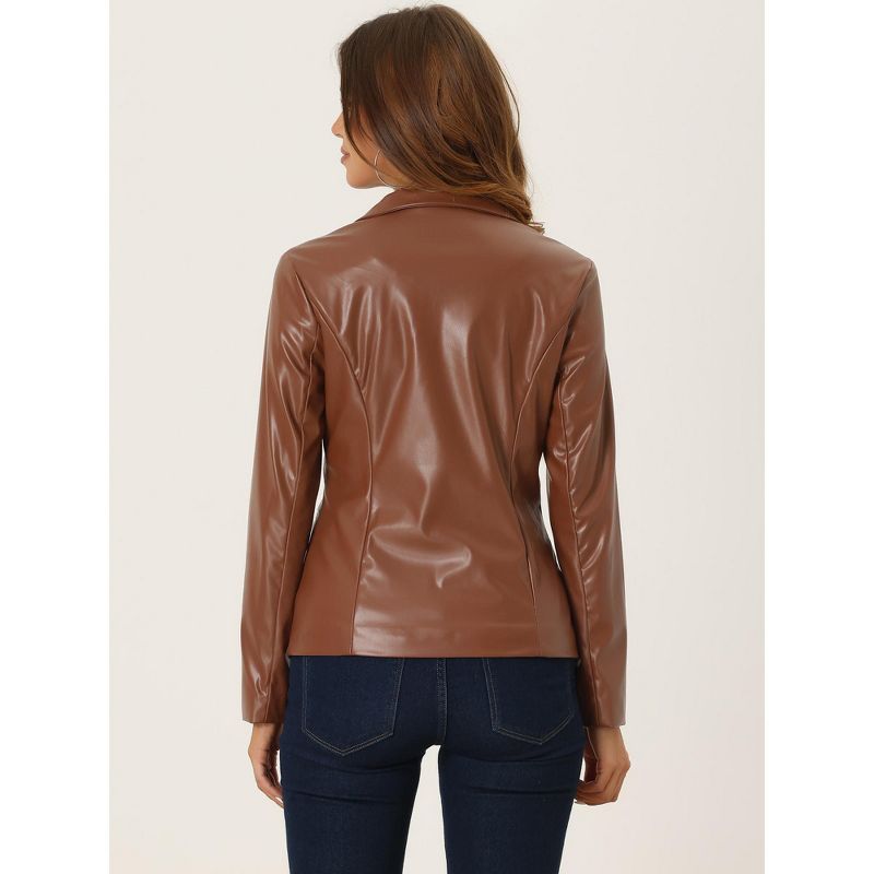 Allegra K Women's Notched Lapel Single-Breasted Faux Leather Blazer, 4 of 6
