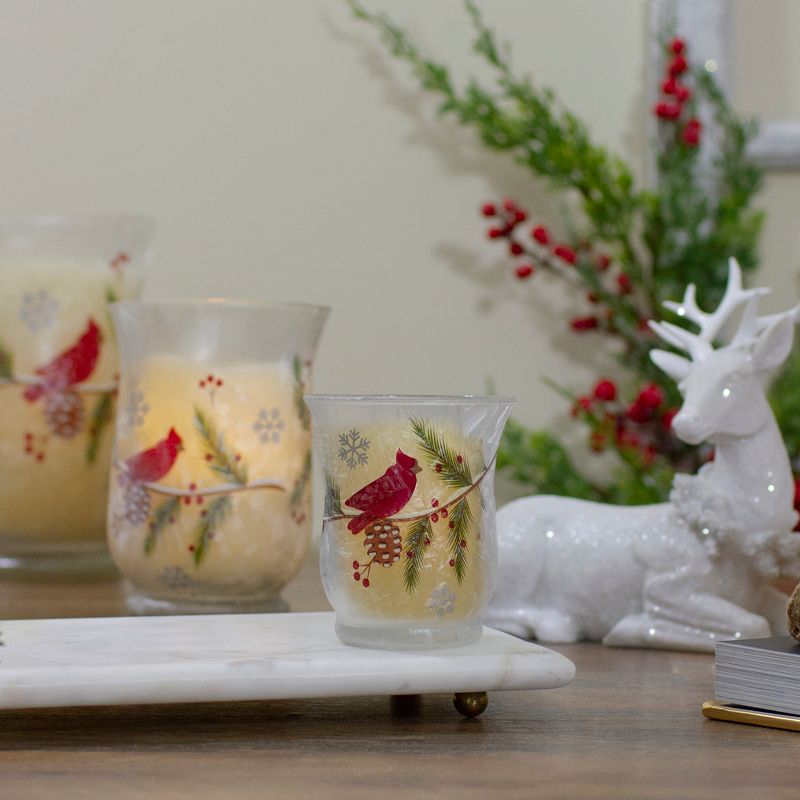 Northlight 2.75" Hand Painted Christmas Cardinal and Pine Flameless Glass Candle Holder, 2 of 7
