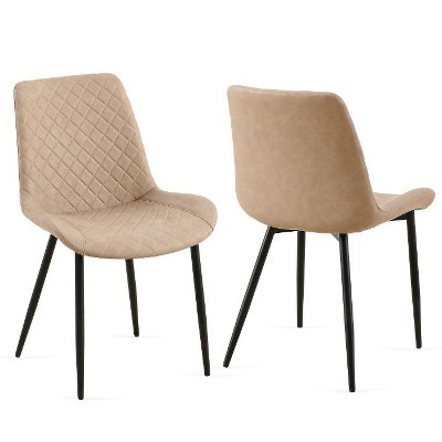 CAVINAS Mid-Century Modern Dining Chair with Metal Legs and High Back, Faux Leather Upholstered Armless Side Chair, Set of 4