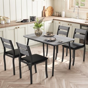 Dining Table Set for 4, 5 Piece Metal Frame Kitchen Table and Chair Set with Chamfer Design, Space-Saving Dining Room Furniture - 1 of 4