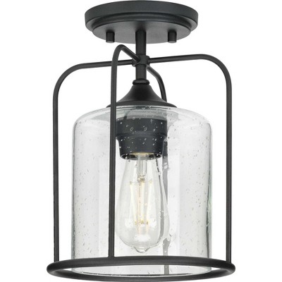Textured Black Semi-Flush Mount Light with Clear Seeded Glass Shade
