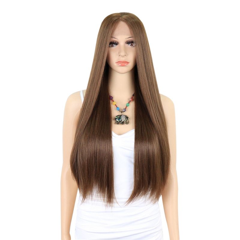 Unique Bargains Long Straight Hair Lace Front Wigs Women's with Wig Cap 26" Light Brown 1PC, 1 of 5