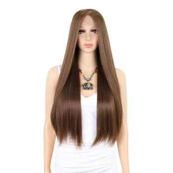 Unique Bargains Long Straight Hair Lace Front Wigs Women's with Wig Cap 26" Light Brown 1PC